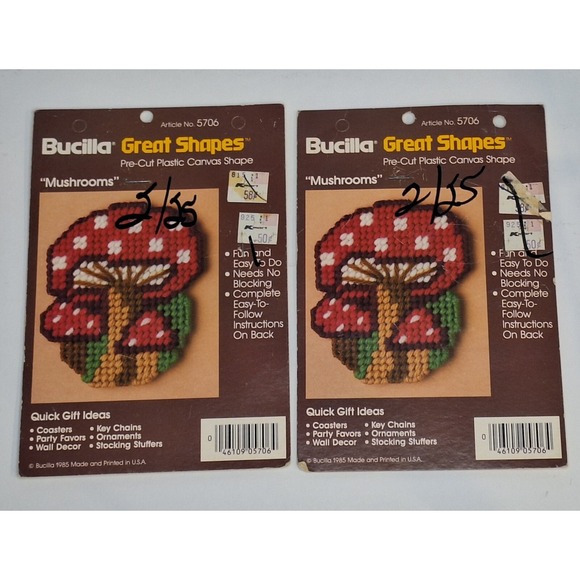 Bucilla Other - Bucilla Great Shapes Mushrooms Retro Plastic Canvas Pre Cut 1985 Vtg